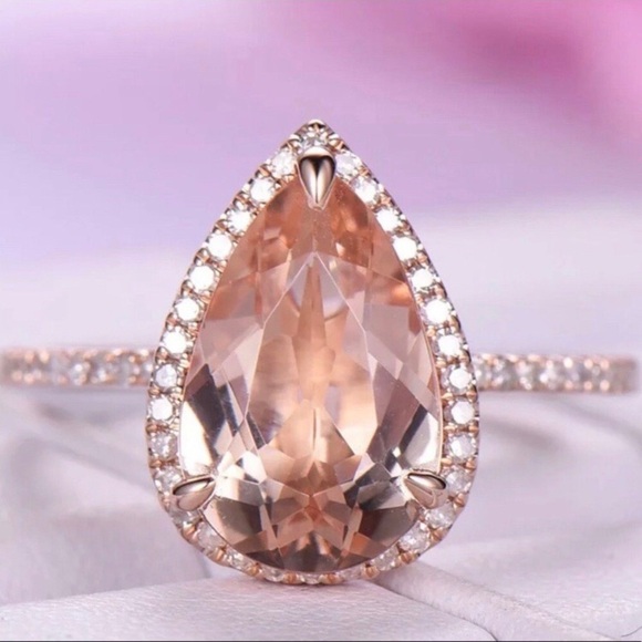 ¥ NEW 6 CARAT ROSE GOLD MORGANITE HALO RING - Picture 4 of 6